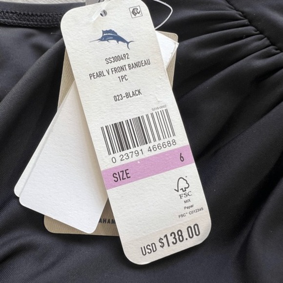 Tommy Bahama Womens Black‎ Pearl V Front Bandeau One Piece  Swimwear Size 6 NWT - Picture 2 of 6